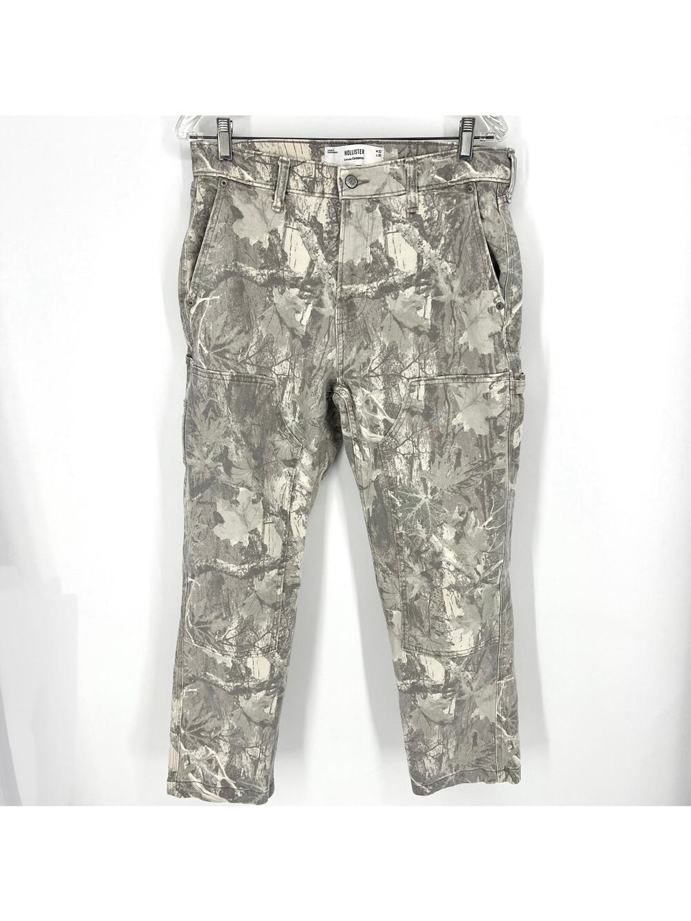 Hollister Mens Loose Carpenter Gray Beige Camouflage 100% Cotton Jeans 32 x 30